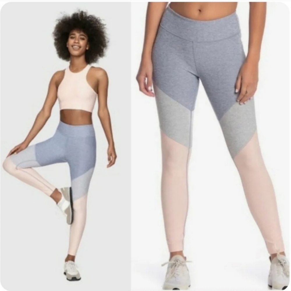 Outdoor Voices Springs Color Block Leggings 7/8 Length Blue Pink Gray Size small